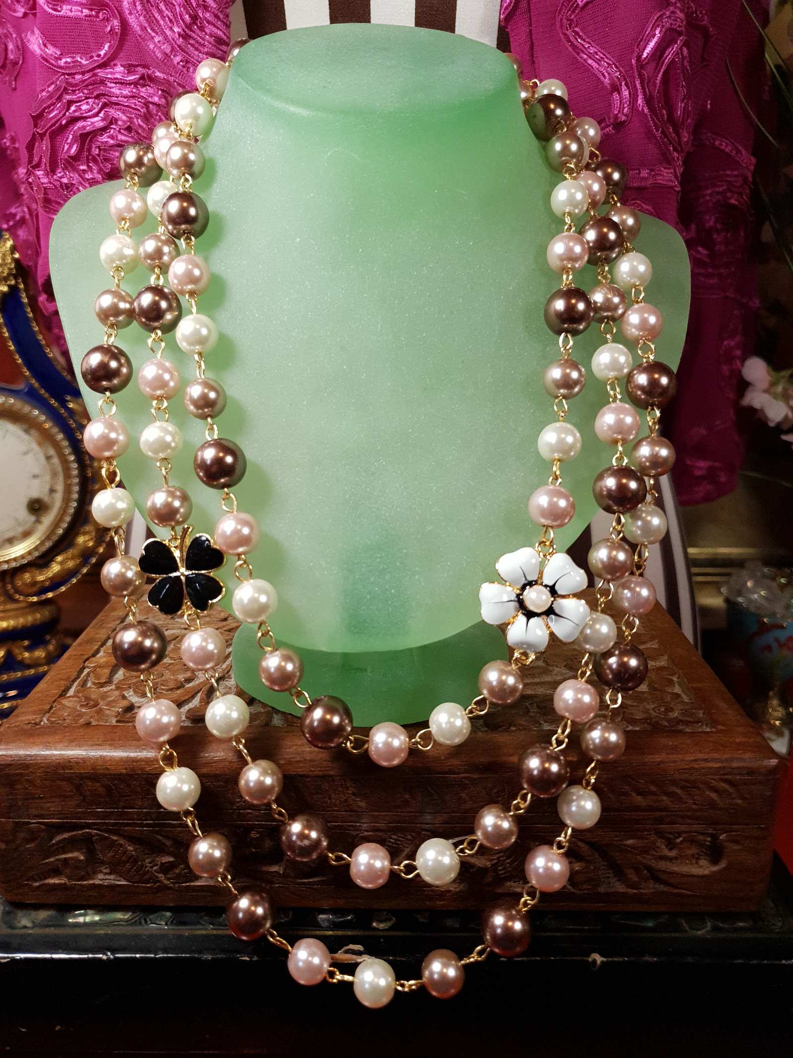 VTG Early online 1900s Faux Jade and Pearl Necklace