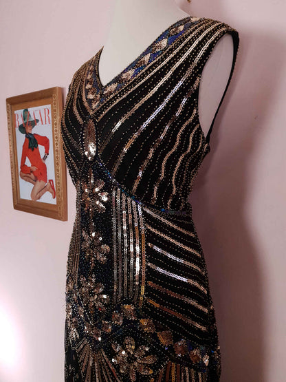 1920s Style Sequin Flapper Party Dress Fringe Midi Size 10/12 - Pre-owned