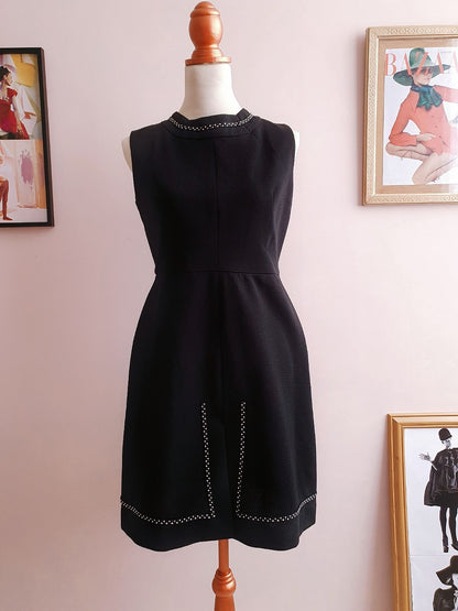 Vintage 1960s Black Mini Dress Mod LBD Rhinestone Party - Size 12