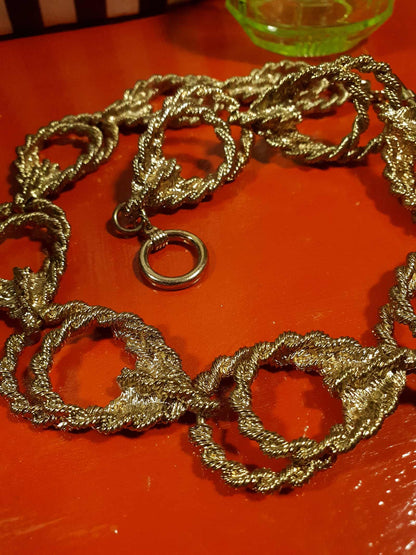 Vintage 1960s Choker Necklace 18" Textured Gold Tone Twisted Rope Chain