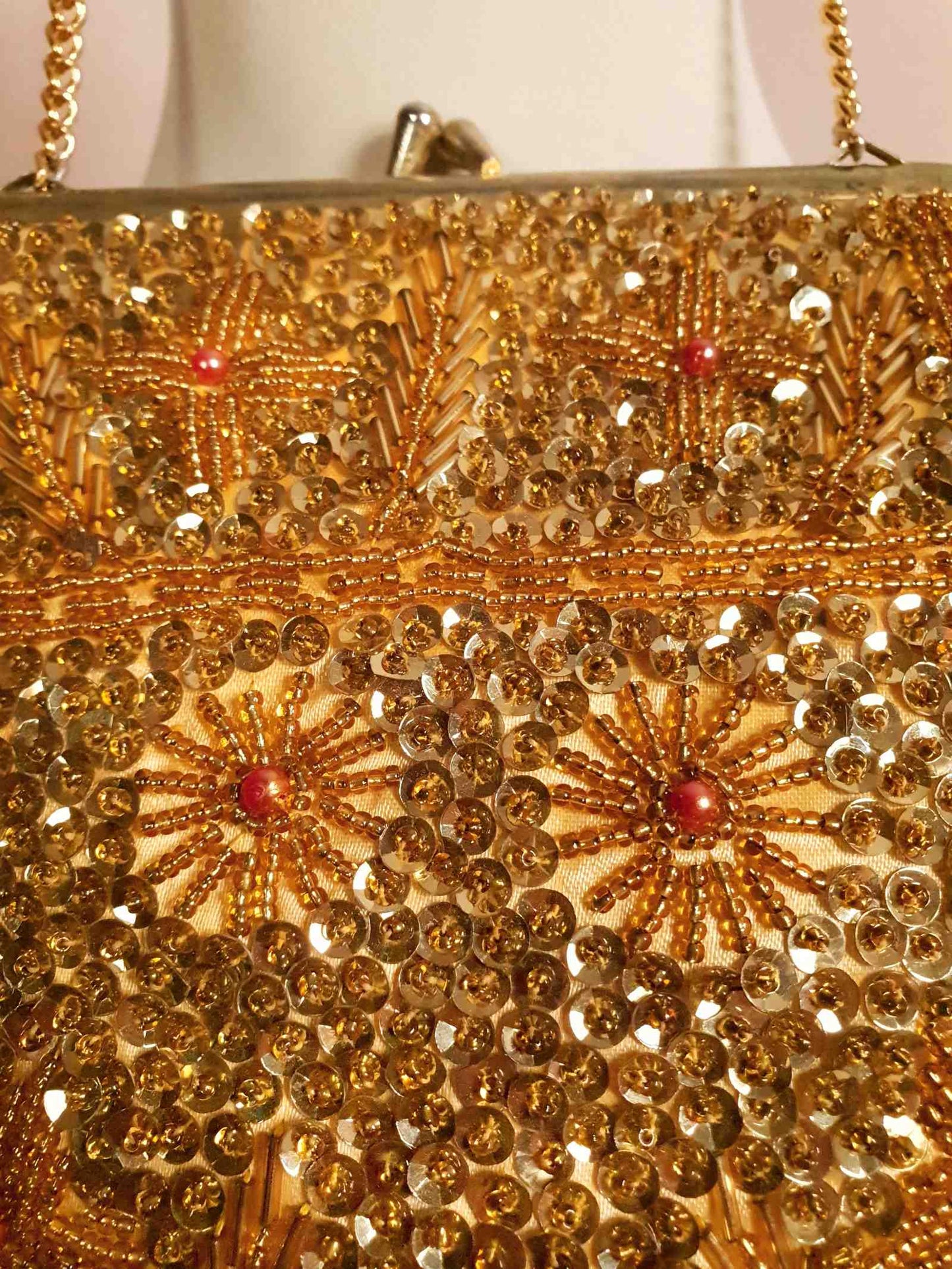 Vintage 1960s Gold Evening Bag Bead Sequin Handbag Party