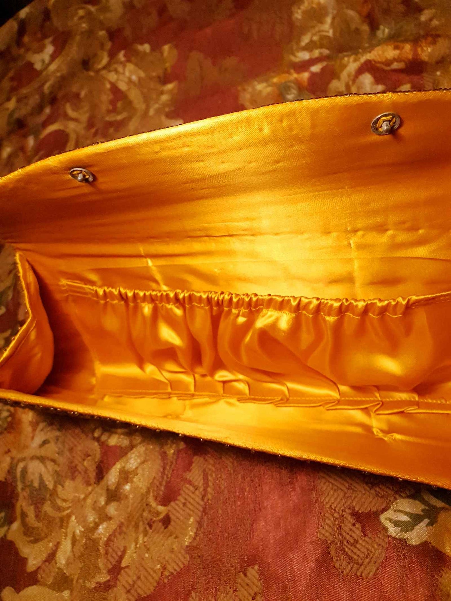 Beautiful Vintage 1960s Orange Satin Beaded Baguette Clutch Bag