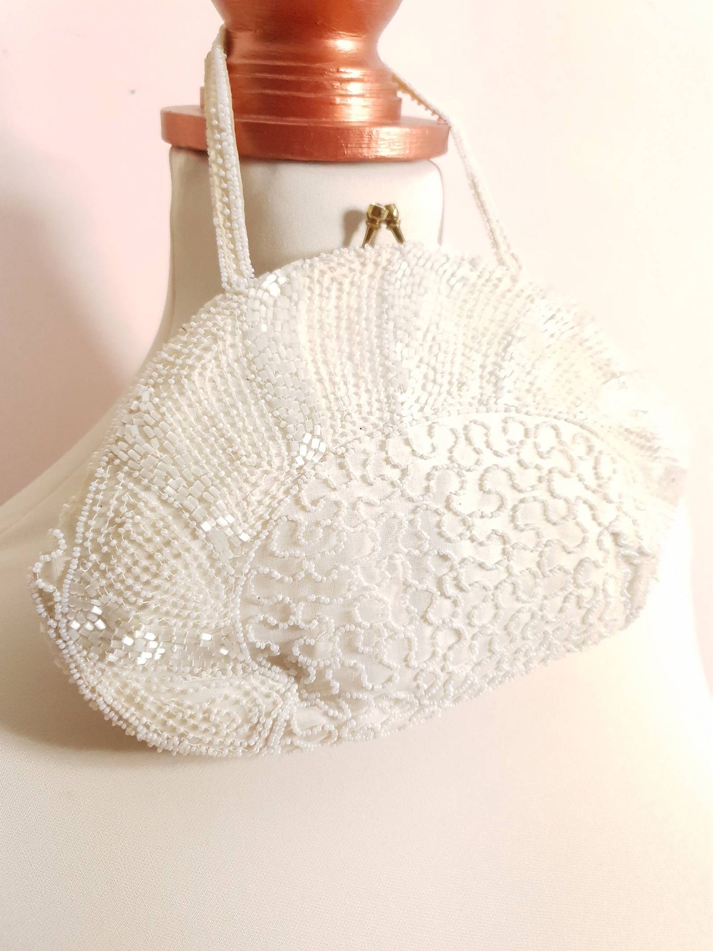 Stunning Sparkly Vintage 1960s White Beaded Evening Bag