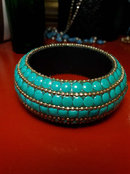 Vintage 1970s Boho Bangle Bracelet Turquoise Ceramic Bohemian