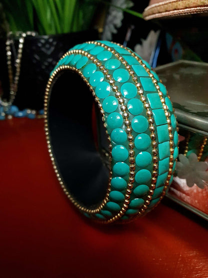 Vintage 1970s Boho Bangle Bracelet Turquoise Ceramic Bohemian