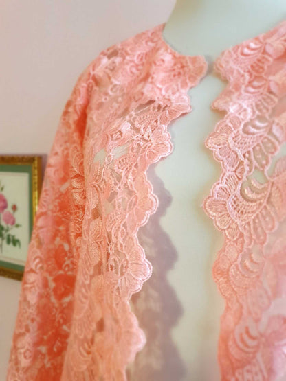 Vintage 1960s Peach Lace House Coat Dressing Gown Evening Retro - Size 12