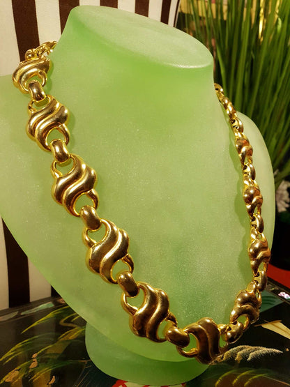 Vintage 1980s Gold Tone Choker Necklace 18" Scroll