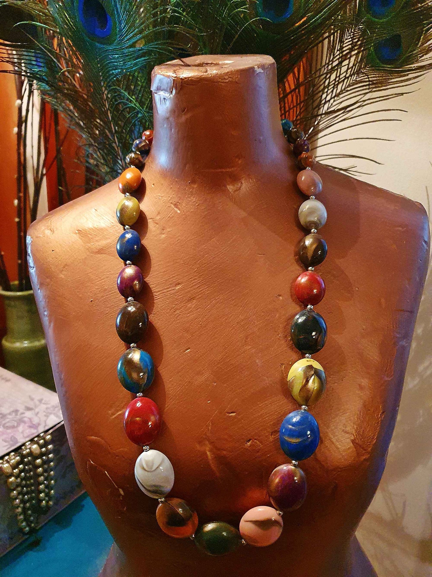 Vintage 90's Statement Necklace Multi-coloured Beaded Chunky