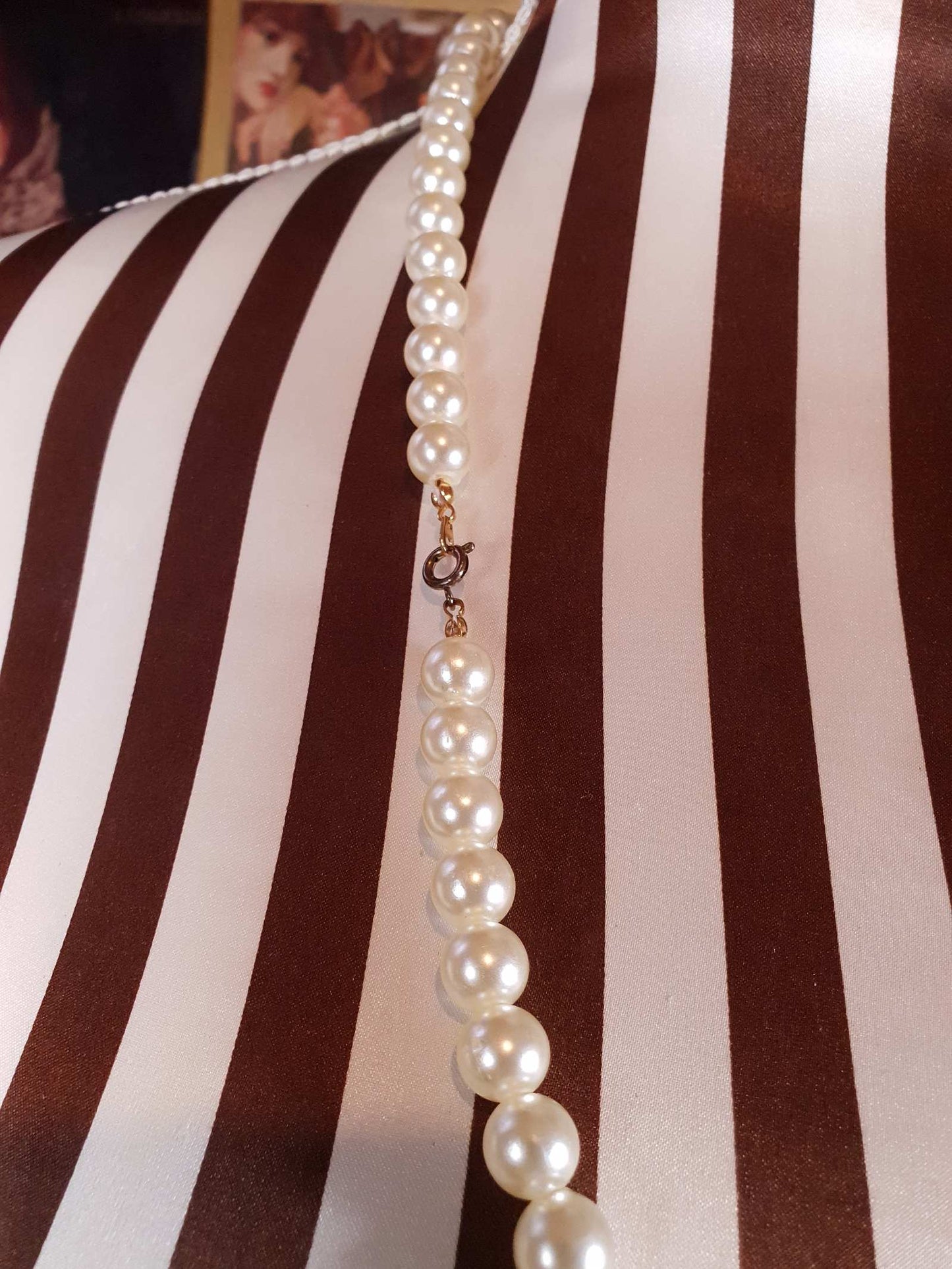 Vintage 1980s Cream Faux Pearl Necklace 28" Multi Strand Gold Tone