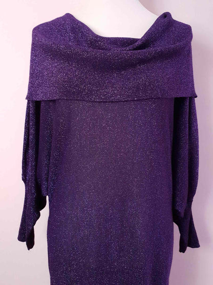 Vintage 90s Purple Dress Midi Party Glitter - Size 12 / 14