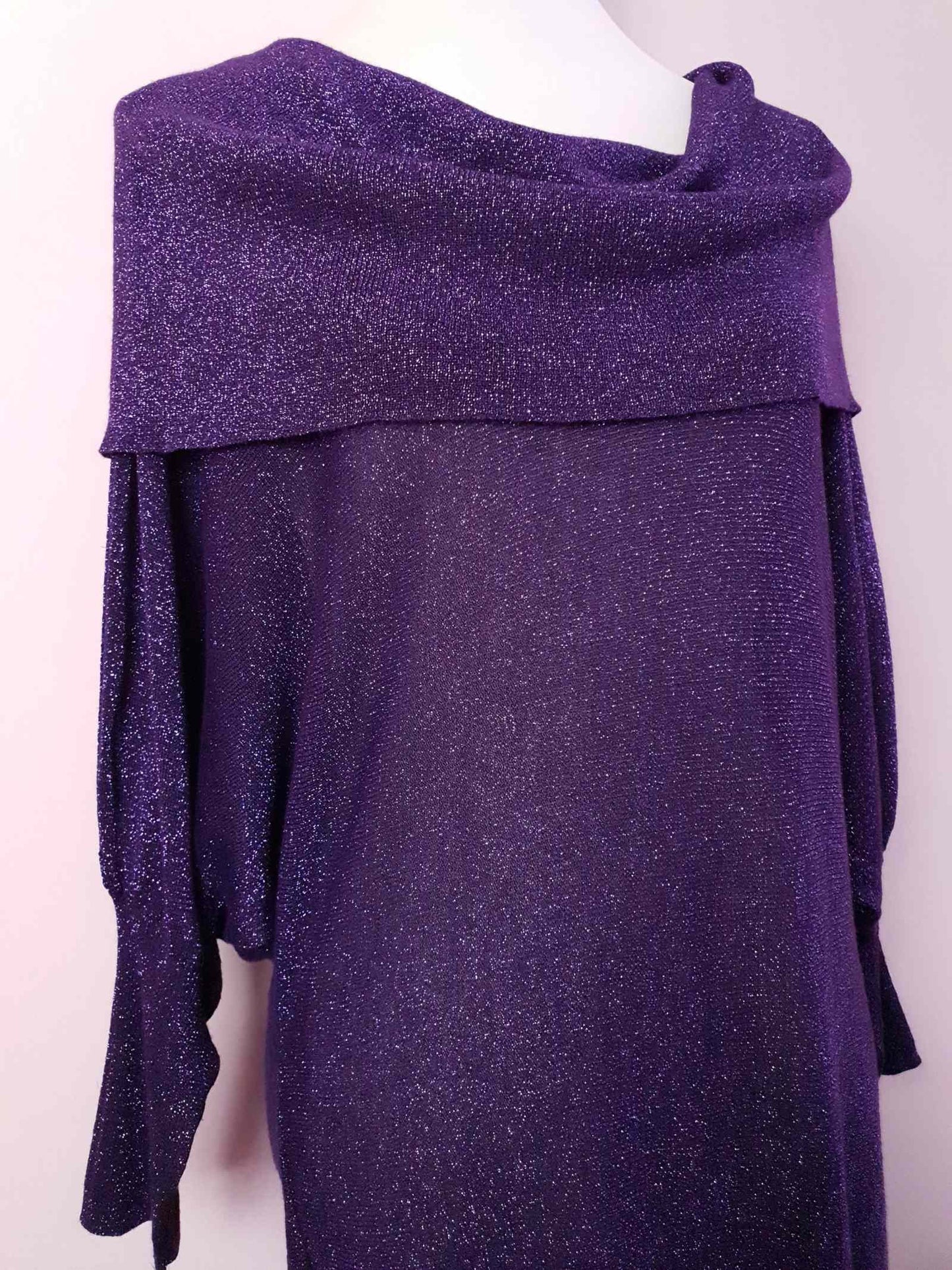 Vintage 90s Purple Dress Midi Party Glitter - Size 12 / 14