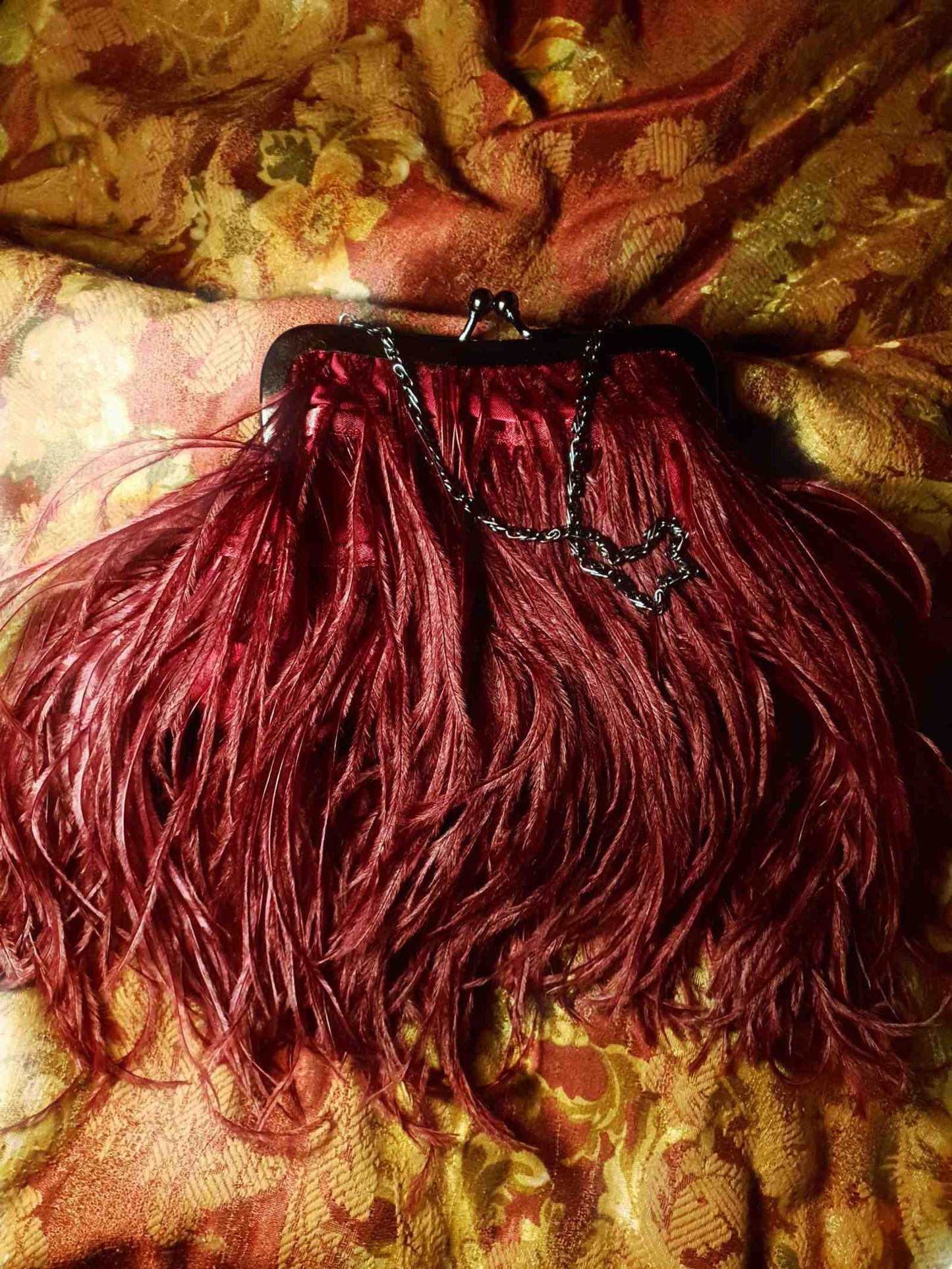 Vintage Burgundy Ostrich Feather Evening Bag Red Handbag