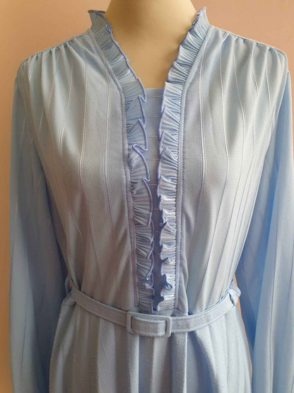 Vintage 1970s Pale Blue Pleated Day Dress - English Classics Size 14