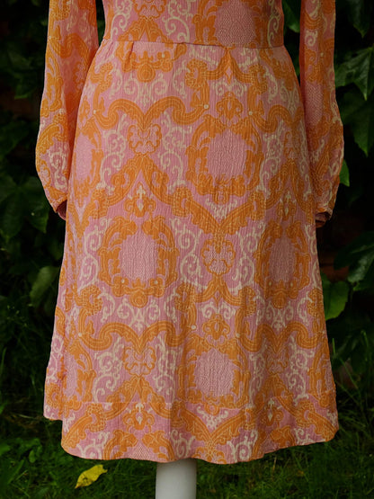 Gorgeous 1960s Pink & Tangerine Dream Floaty Chiffon Dress - Size 10