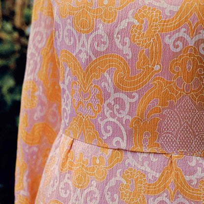 Gorgeous 1960s Pink & Tangerine Dream Floaty Chiffon Dress - Size 10