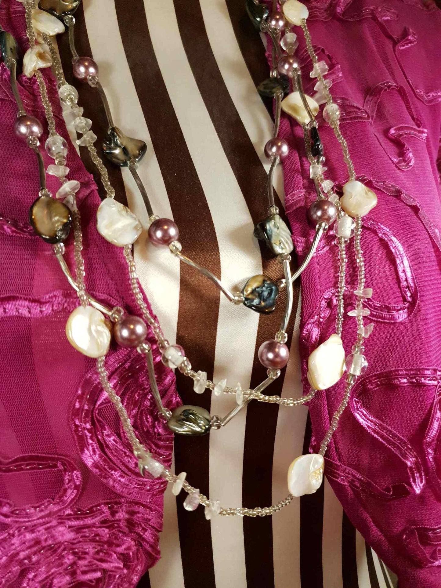 Abalone Mother of Pearl Shell Necklace Faux Multi Tier Long Boho - Pre-Owned