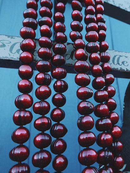 Pre-Loved Long String Of Japanese Freshwater Cranberry Pearls -  Flapper Pearl Necklace