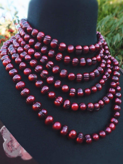 Pre-Loved Long String Of Japanese Freshwater Cranberry Pearls -  Flapper Pearl Necklace