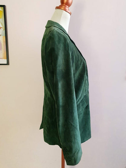 Vintage Donna Karan DKNY Dark Green Suede Leather Jacket - Size 12