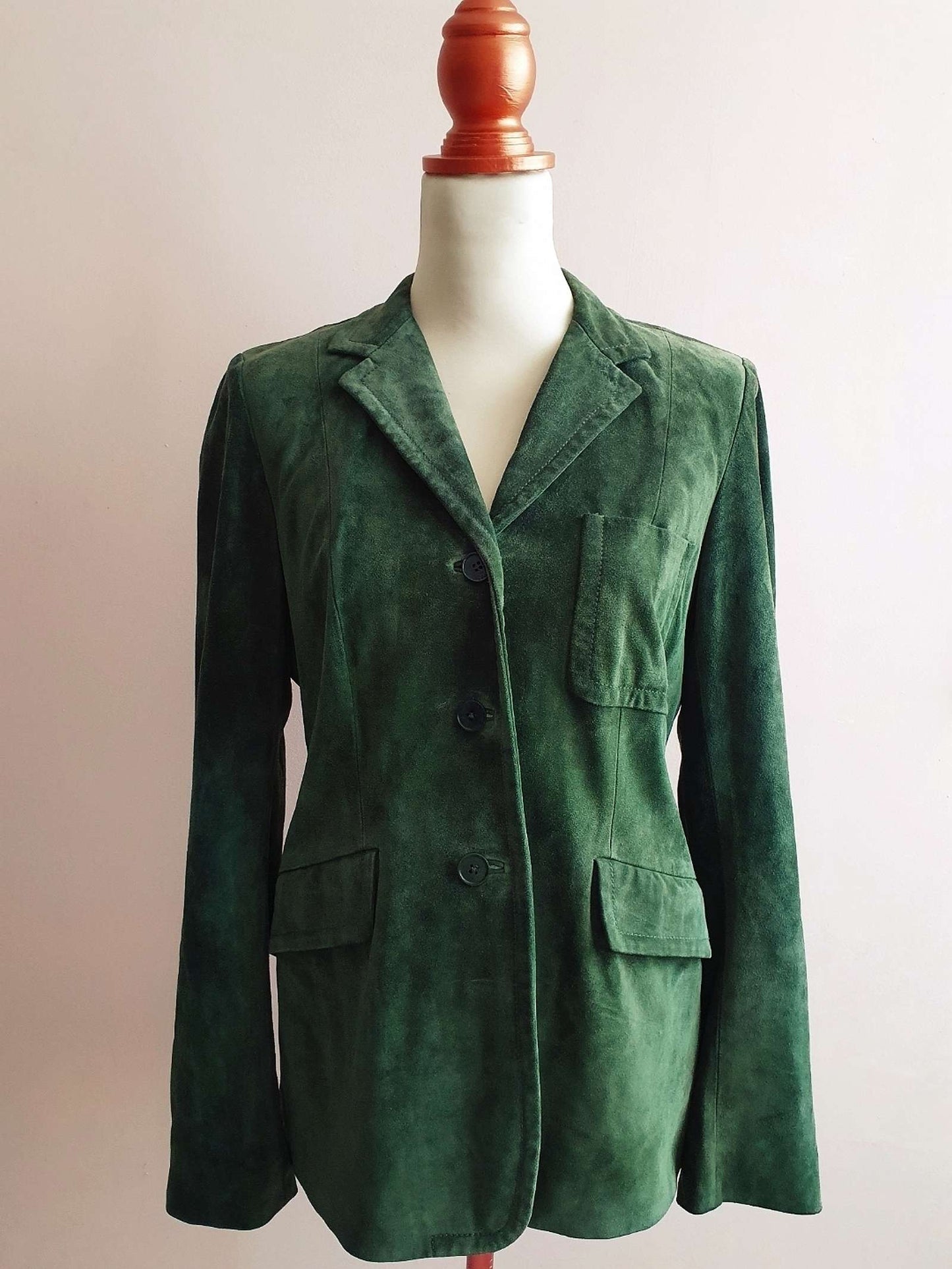 Vintage Donna Karan DKNY Dark Green Suede Leather Jacket - Size 12