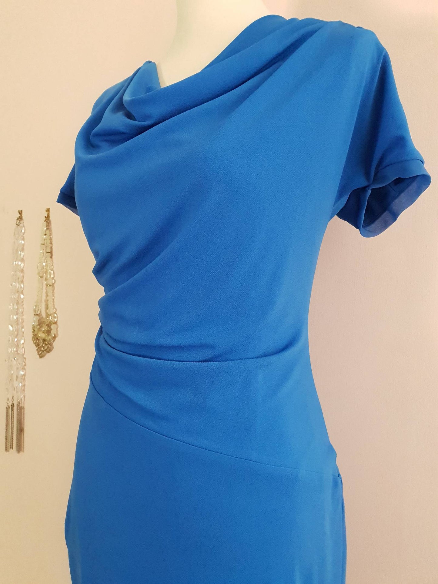 Pre-Loved Pretty Azure Blue Draped Dress - Size 12