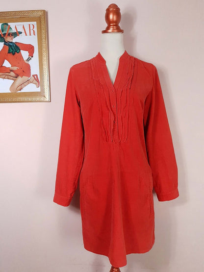 English Classics - Pre-Loved Y2K Laura Ashley Orange Corduroy Mini Dress - Size 12/14