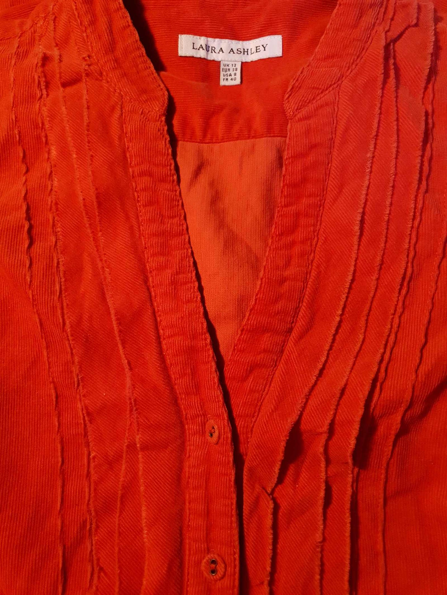 English Classics - Pre-Loved Y2K Laura Ashley Orange Corduroy Mini Dress - Size 12/14