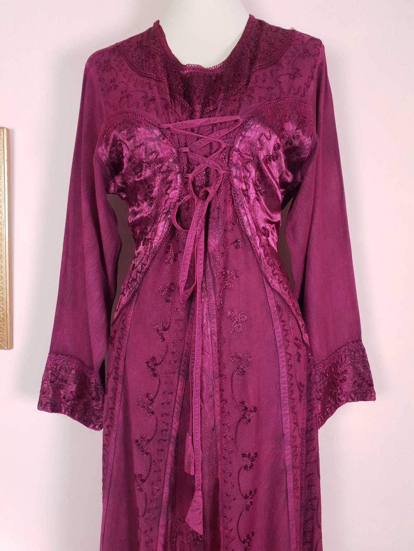 Maroon Boho Embroidered Maxi Dress - Pre-Owned Size 12/14