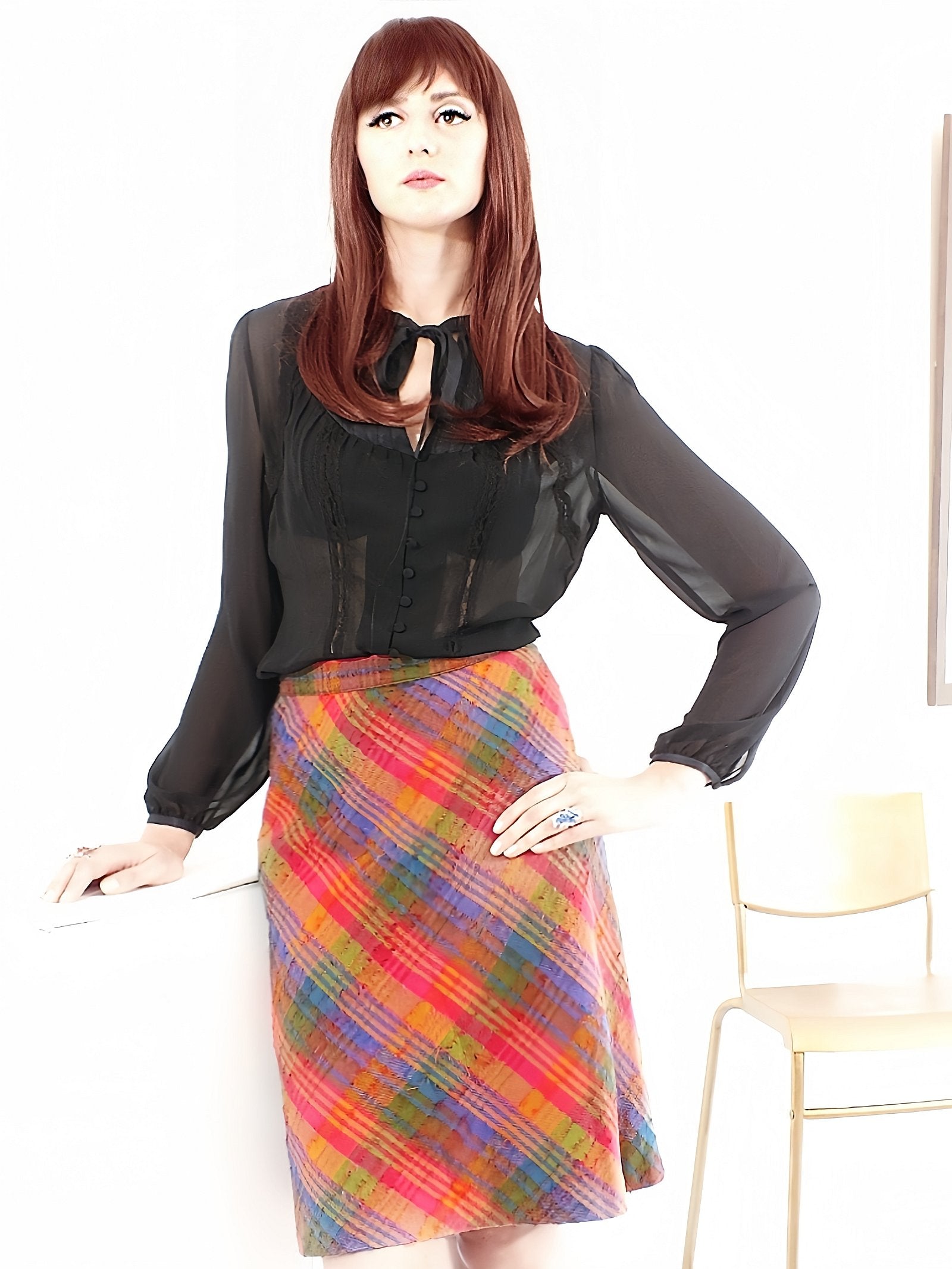 Vintage 90s Mulberry Plaid Wool Skirt Multi Coloured Size 12 14