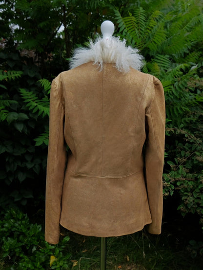 1990s Vintage Mulberry Gold Leather Afghan Jacket - Size 10