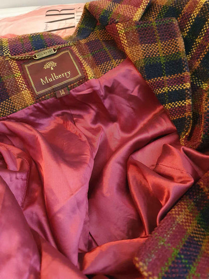 Vintage Mulberry Burgundy Plaid Tweed Jacket - Size 14