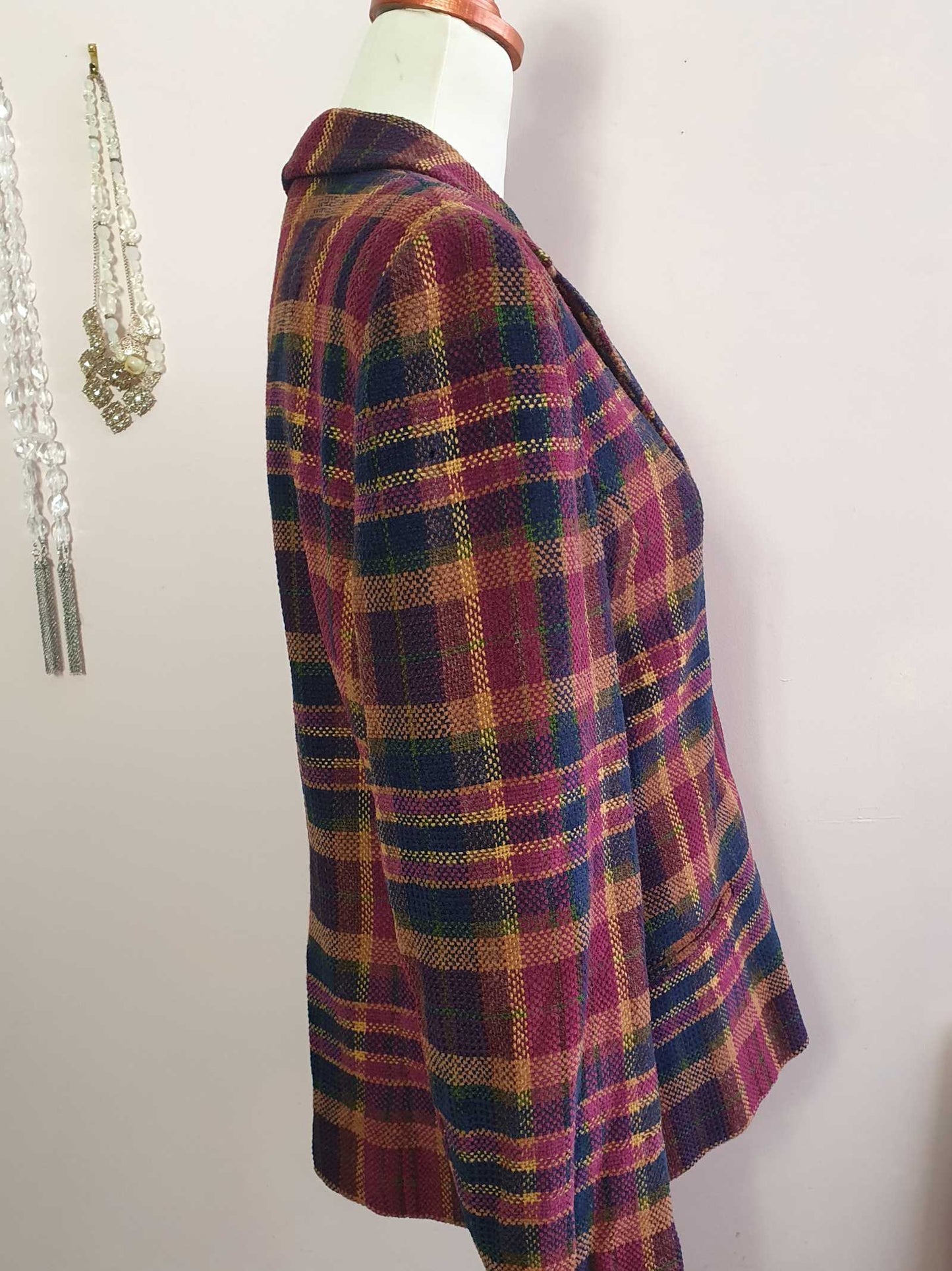 Vintage Mulberry Burgundy Plaid Tweed Jacket - Size 14