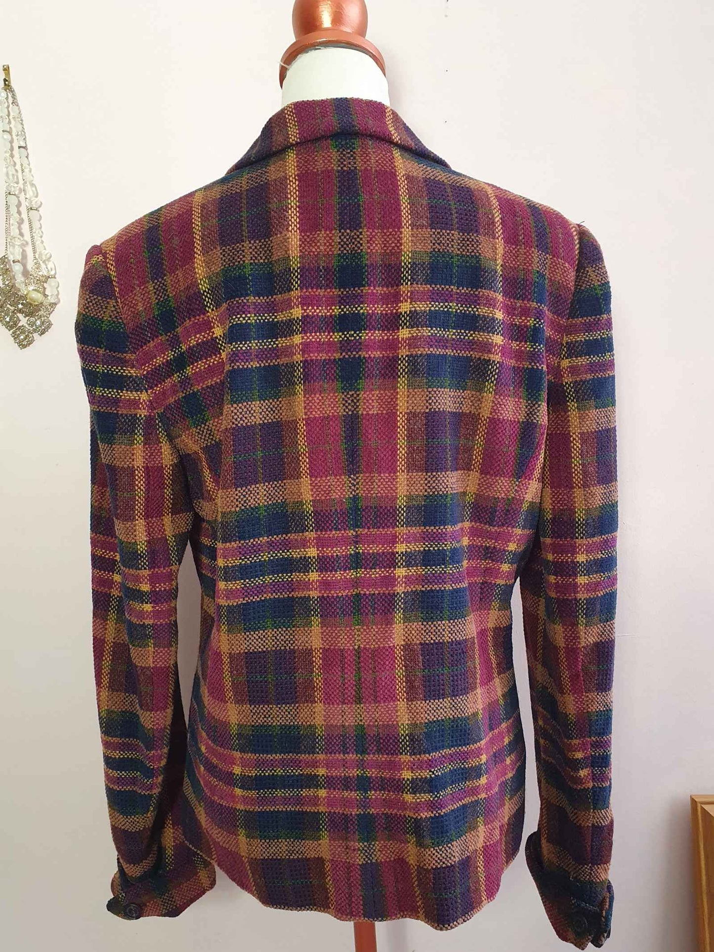 Vintage Mulberry Burgundy Plaid Tweed Jacket - Size 14