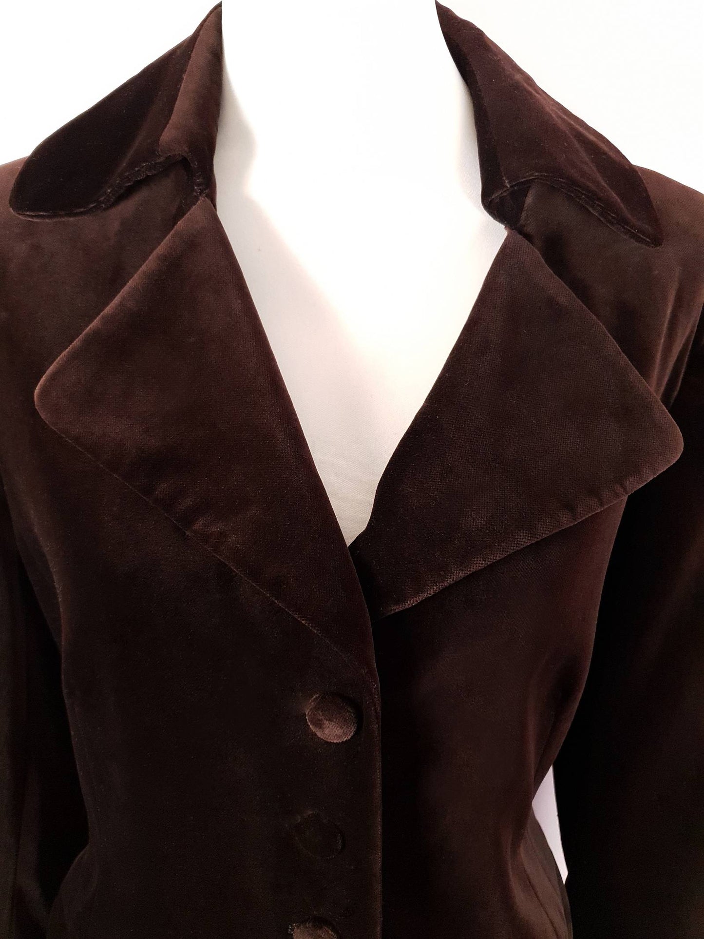 English Classics - Pre-Loved 1990s Mulberry Chocolate Brown Velvet Coat - Size 16