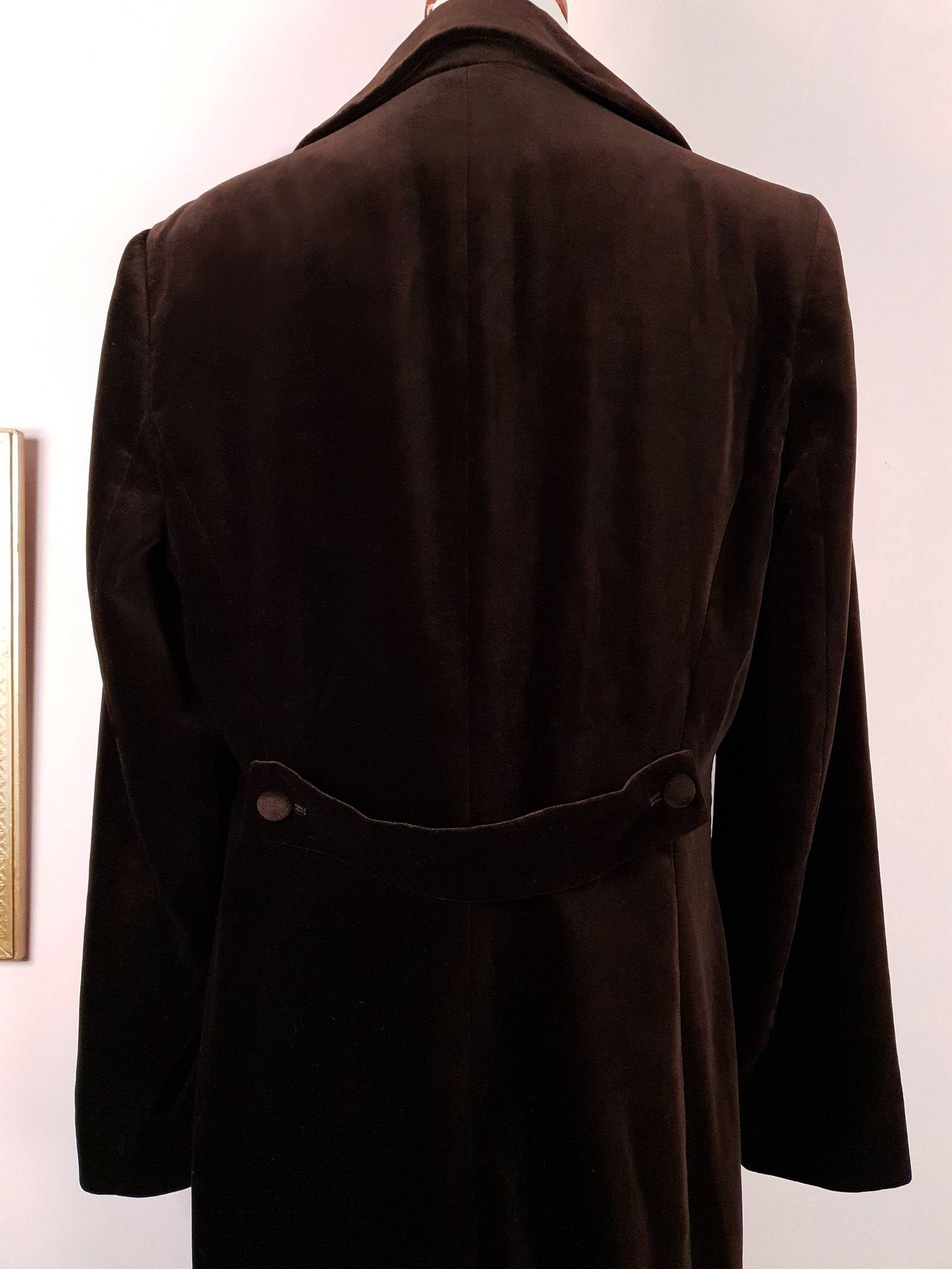 English Classics - Pre-Loved 1990s Mulberry Chocolate Brown Velvet Coat - Size 16