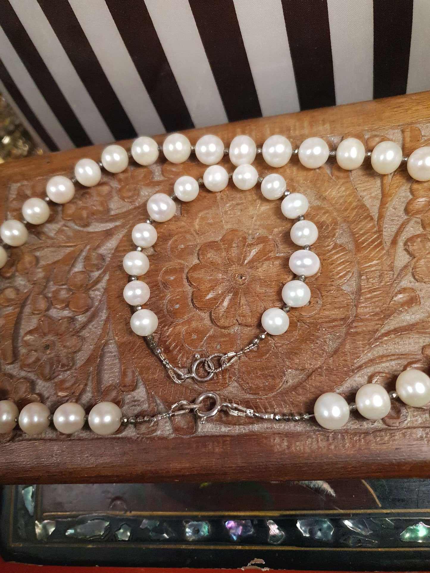 Vintage 1960s Pearl Set Demi Parure Cream Pearls Necklace Bracelet Sterling Silver