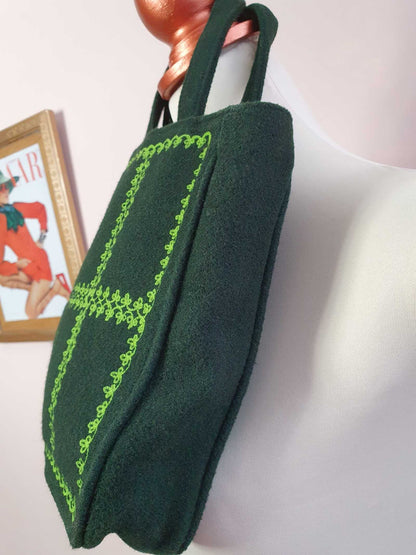 English Classics - Cute Pre-Loved Lulu Guinness Dark Green Wool Tote Bag