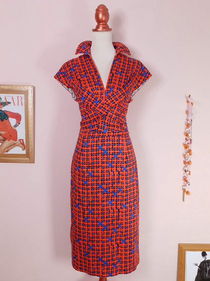 Pre-Loved Orange and Blue Samantha Sung Dress - Size 14