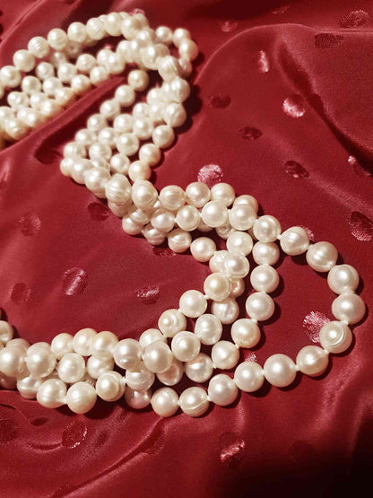 Vintage White Pearl Necklace 50" - Genuine Freshwater Pearls Flapper