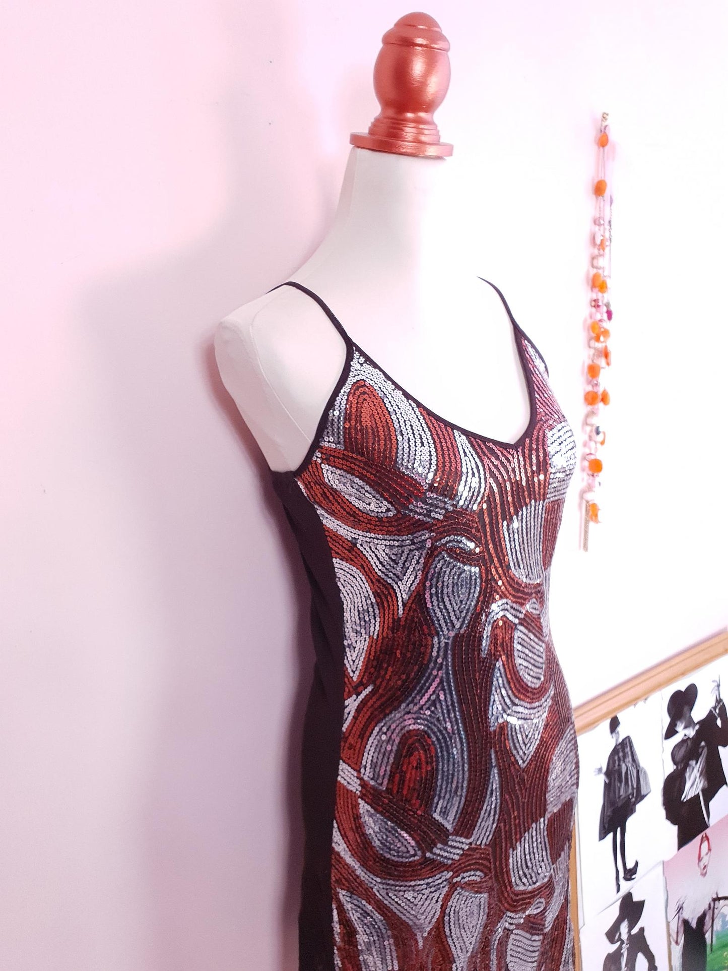 Cute Pre- Loved 90s Copper and Silver Sequin Party Dress - Size 10/12