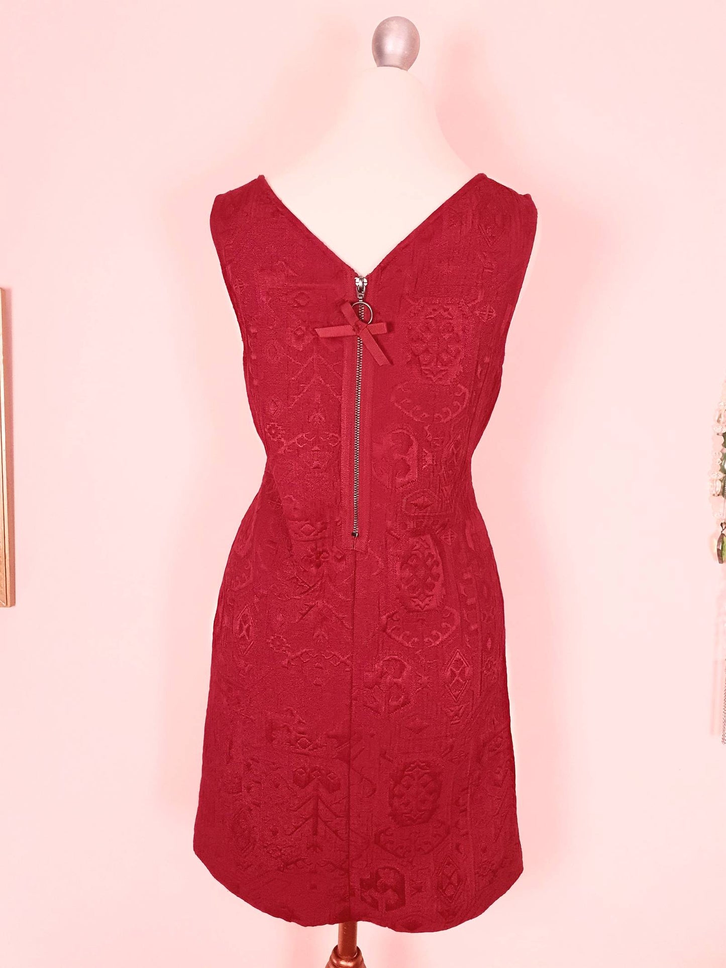 Vintage Red Brocade Shift Dress Party Cocktail