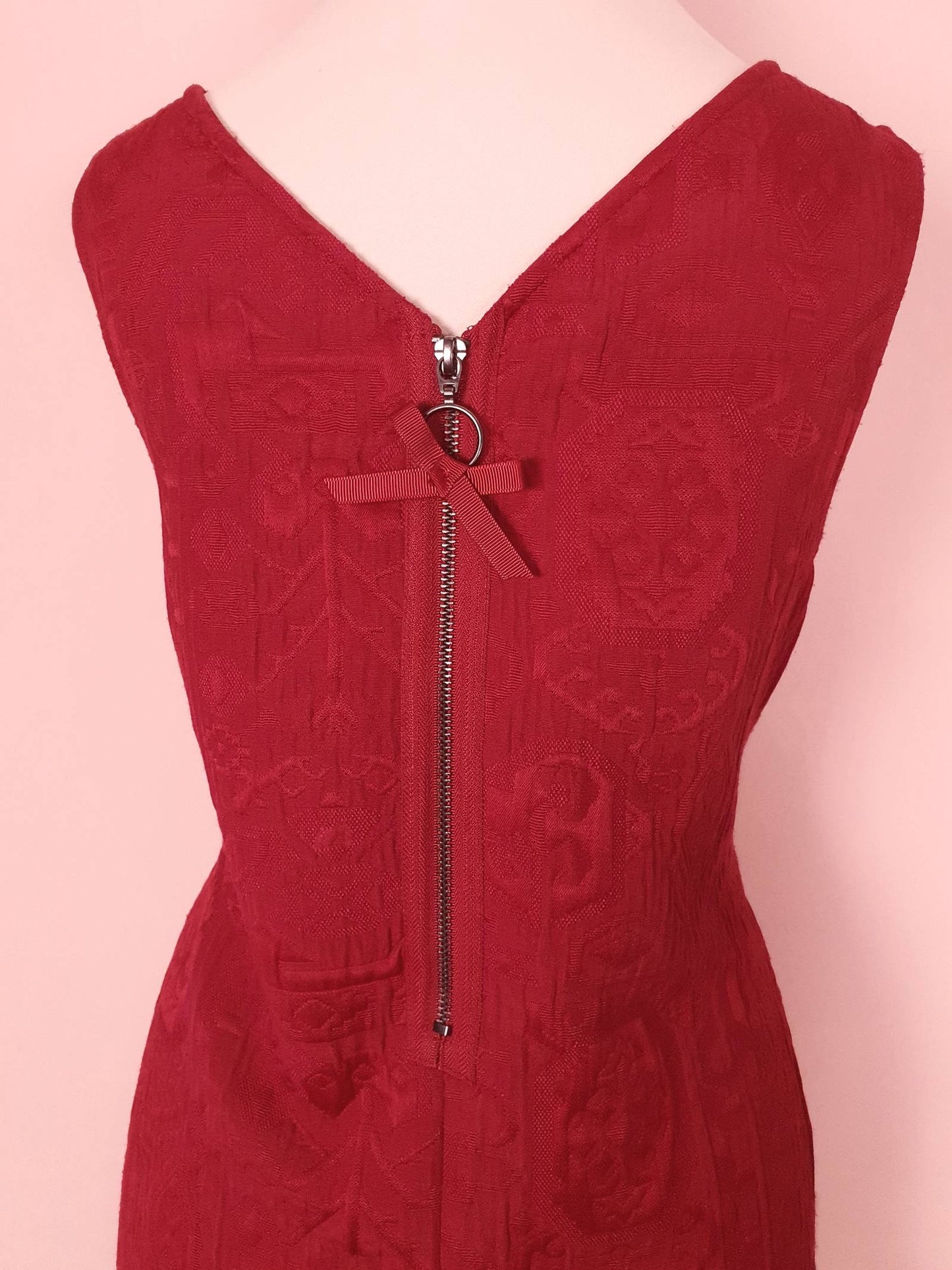 Vintage Red Brocade Shift Dress Party Cocktail