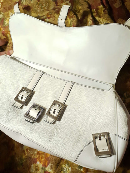 Tanner Krolle Leather Handbag Shoulder Bag White & Cream Large  - Pre-owned