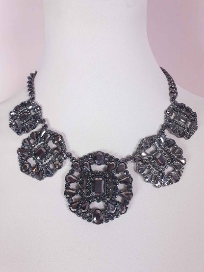 Pre-Loved Ornate Victorian Style Dark Grey Diamante Necklace