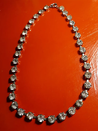 Vintage 1960s Clear Rhinestone Necklace Choker 15"