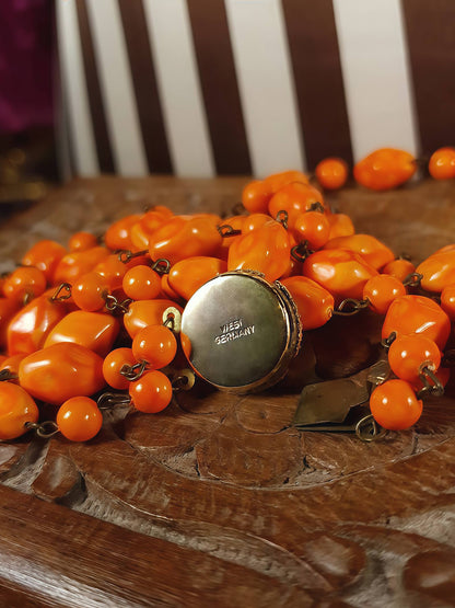 Vintage 1950s Necklace 25" Orange Ceramic Beads Two Tier West Germany