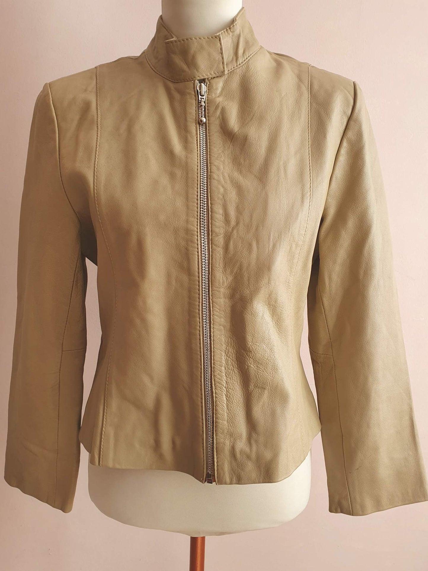 Vintage 90s Tan Leather Jacket Ladies Size 14 Retro