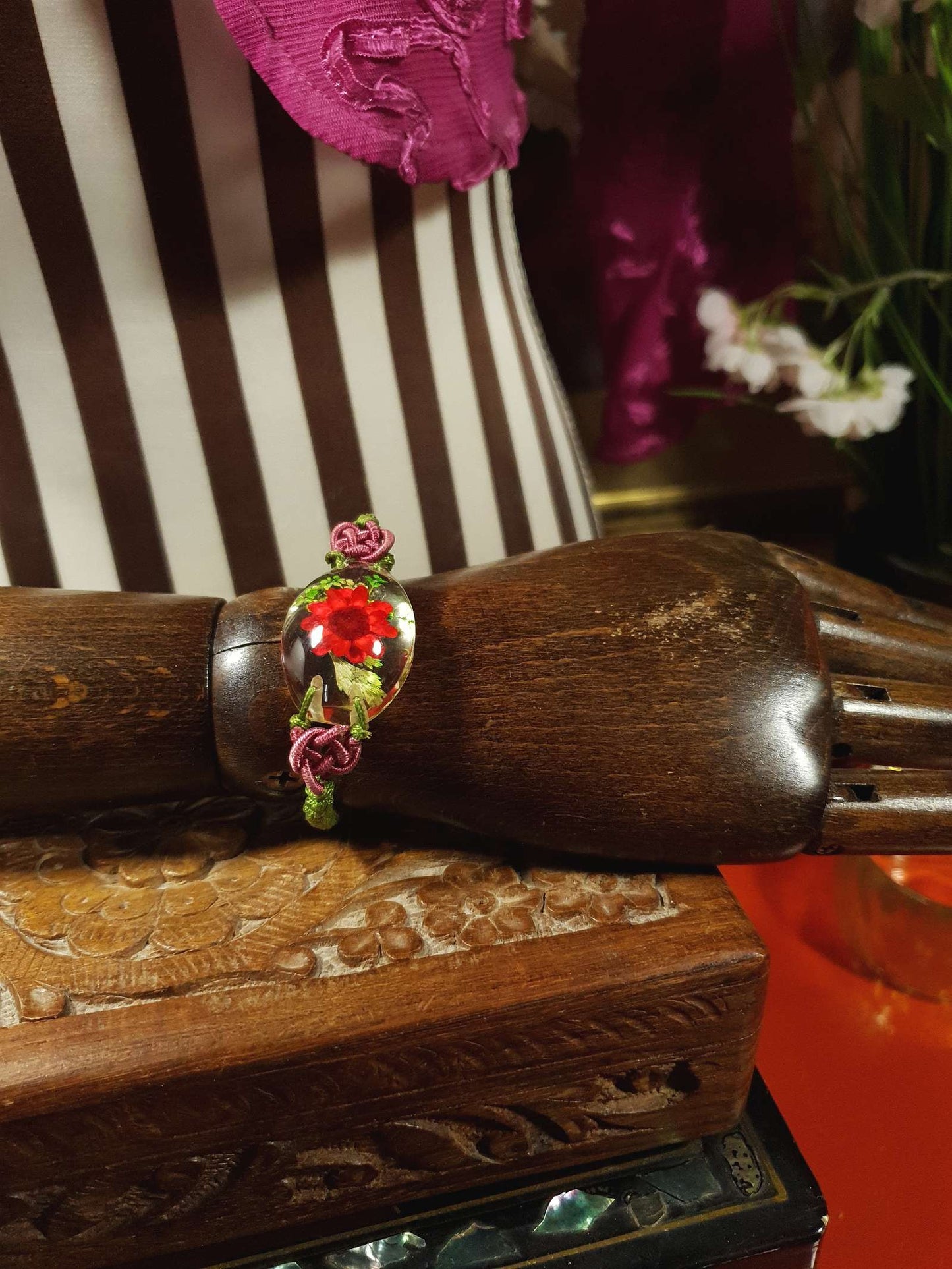 Vintage Lucite Floral  Boho Bracelet Bohemian Flower