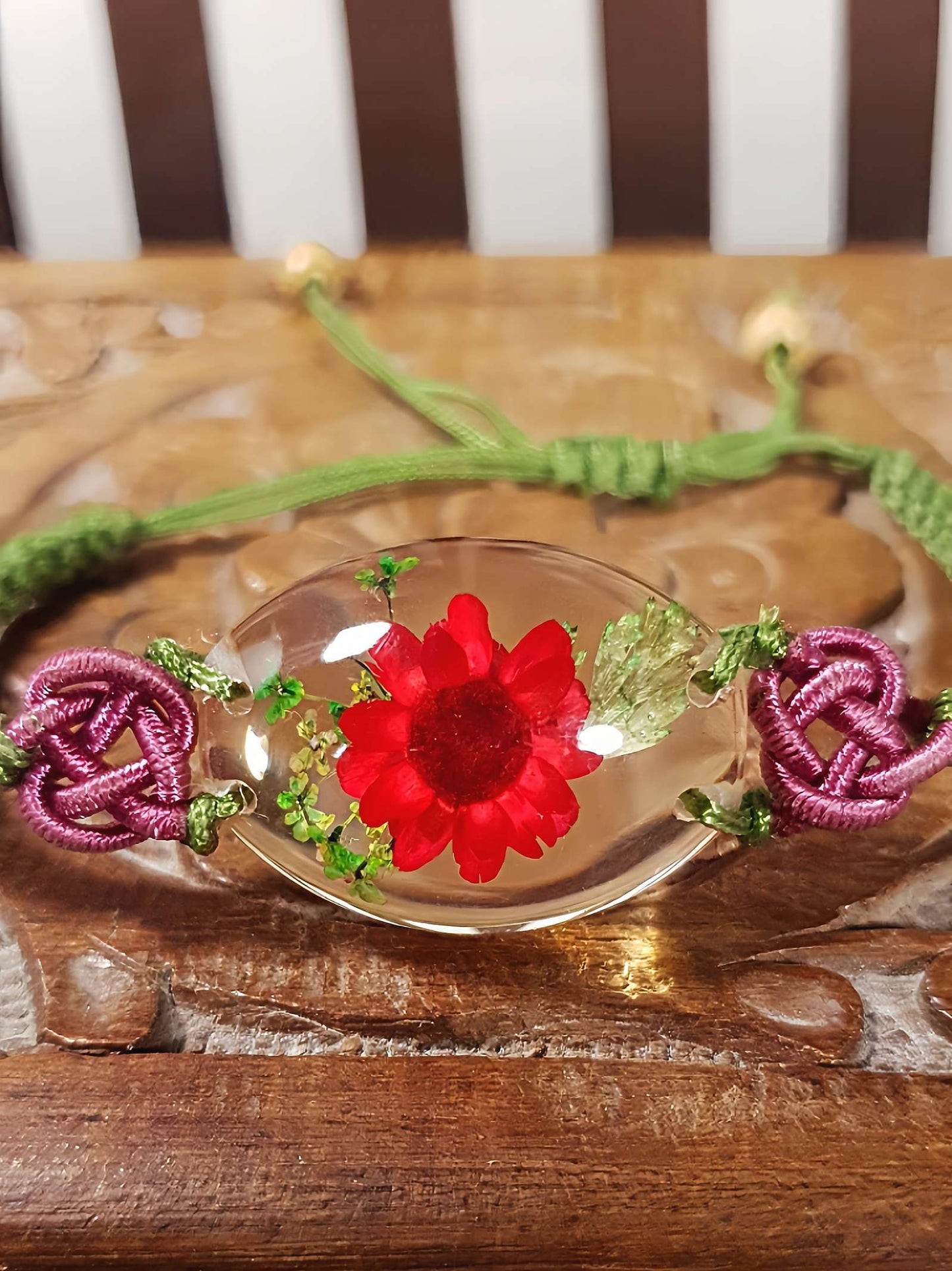 Vintage Lucite Floral  Boho Bracelet Bohemian Flower