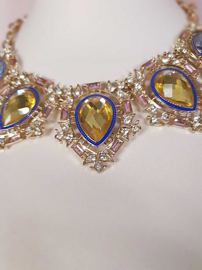 Second Hand Y2K Ornate Bright Diamante Victorian Statement Necklace